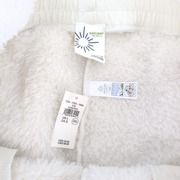 OFFLINE By Aerie Women's Fluffy Sherpa Cool White NWT Teddy Jogger Pants Size L - Picture 9 of 12
